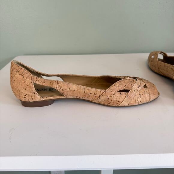 Van Eli Women 11.5 Brown Natural Cork Peep Toe Flat Slip On Casual Cutout Sandal - Picture 6 of 12